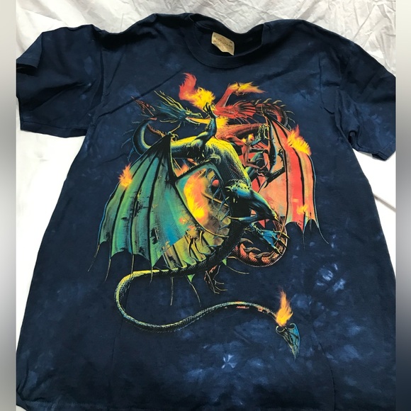 Vintage NEW The Mountain Dragon Fire Blue T-Shirt Old Leather Tag Size M - Picture 1 of 8